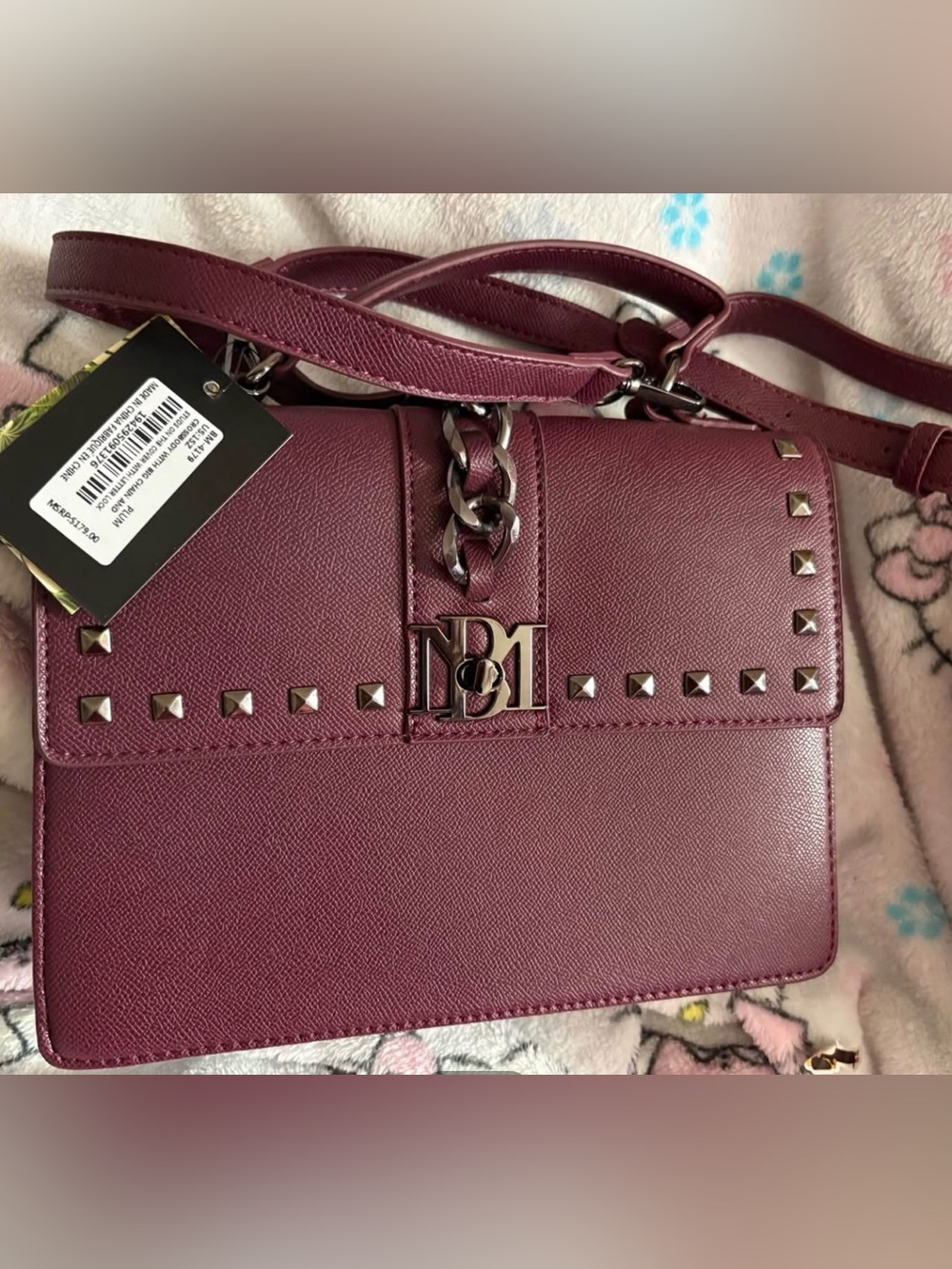 Badgley Mischka Burgundy Studded Leather Crossbody